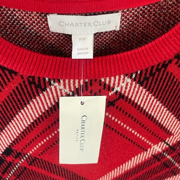 NWT Charter Club Sweater Plaid Pullover - Ravishing Red Cambo - Petite Small - Picture 10 of 14